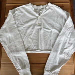 White Long Sleeve Henley Crop Top